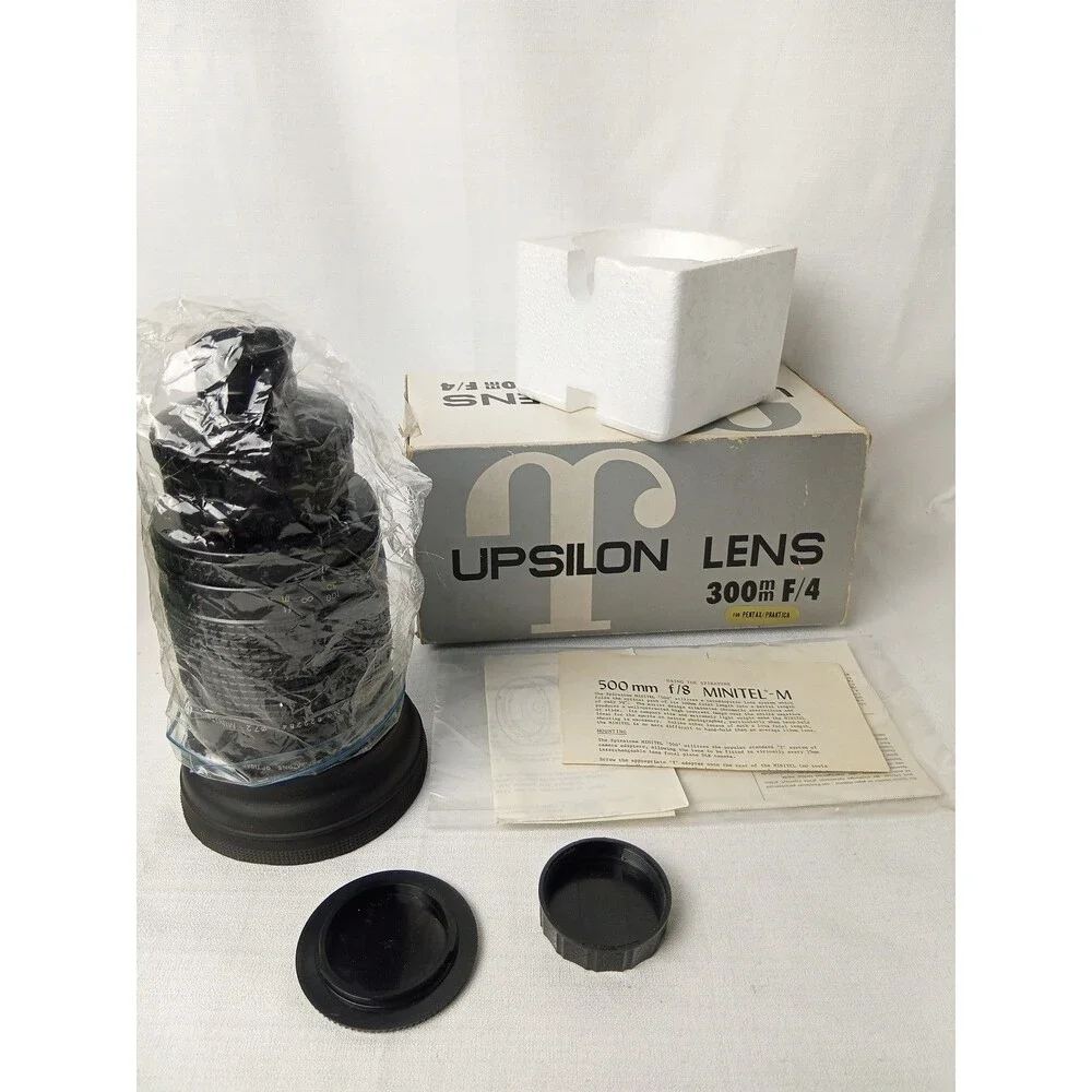 Vintage Upsilon 300mm f/4 Prime Telephoto Lens Set with Box Caps Manual Japan